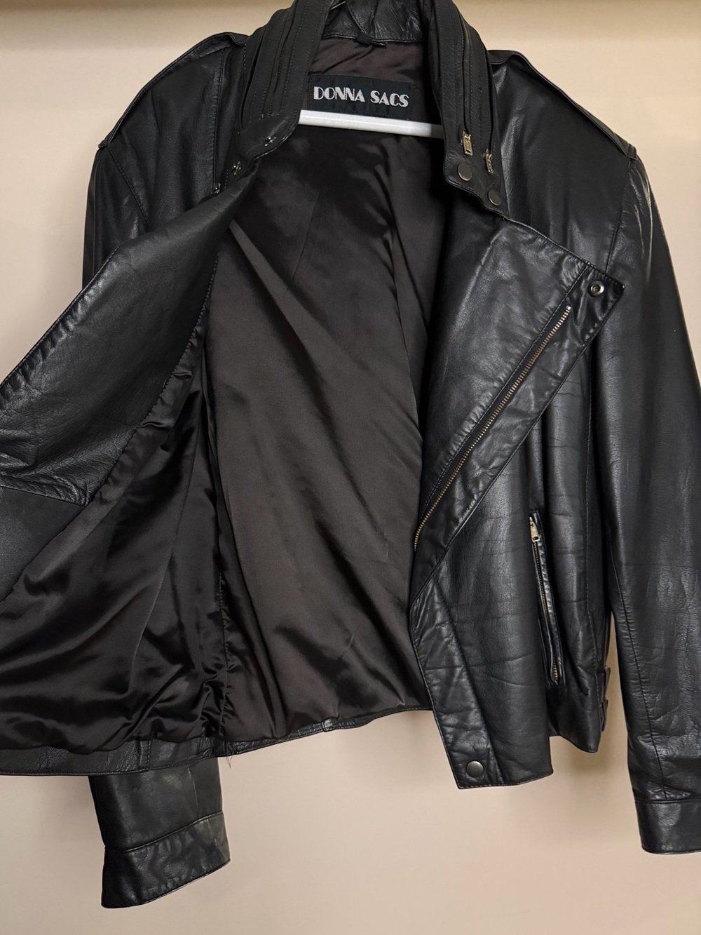 Vintage Donna Sacs Black Leather Moto Jacket - Picture 5 of 11